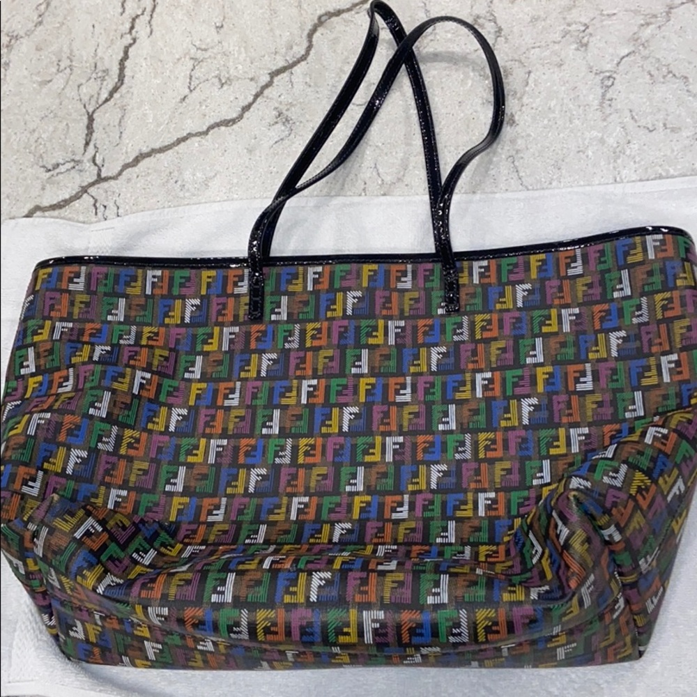 Fendi multicolor coated canvas zip tote